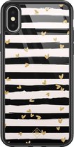 iPhone X/XS hoesje glass - Hart streepjes | Apple iPhone Xs case | Hardcase backcover zwart