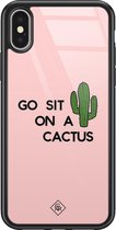 iPhone X/XS hoesje glass - Go sit on a cactus | Apple iPhone Xs case | Hardcase backcover zwart