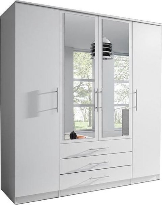 mixer abces Zes Inspire Me- Kledingkast met spiegel, 4-deurs kledingkast met veel planken,  drie lades... | bol.com