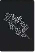 Muismat - Mousepad - Tak met ronde bladeren op een zwarte achtergrond - zwart wit - 18x27 cm - Muismatten