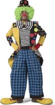 Funny Fashion - Clown & Nar Kostuum - Enorme Knopen Jas Clown August - Man - geel,zwart - Maat 48-50 - Carnavalskleding - Verkleedkleding