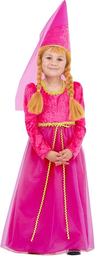Widmann - Middeleeuwen & Renaissance Kostuum - Hofdame Kasteel Loevenstein - Meisje - Roze - Maat 110 - Carnavalskleding - Verkleedkleding