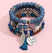 Akyol - I love you armband – Blauw – Handgemaakte armband – Boho armband – Vriendschapsarmband – Kralenarmband –Leuk cadeau– 4-laags – Armbanden set