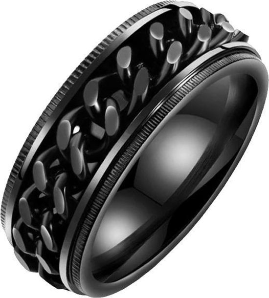 LGT Jewels edelstaal heren ring Cuban Link Zwart-22mm
