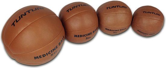 Tunturi Medicijnbal - Medicine Ball - Wall Ball - 5kg - Kunstleder - Bruin - Incl. gratis fitness app