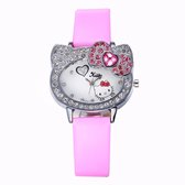 Hello Kitty - horloge - roze - lederen bandje - strass
