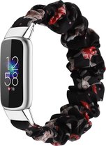 SmartphoneClip® Scrunchie zwart met Red Flower Bandje geschikt voor Fitbit Luxe