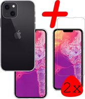 iPhone 13 Hoesje Siliconen Met 2x Screenprotector Tempered Glass - iPhone 13 Screen Protector 2x Beschermglas Full Screen Hoes Back Case - Transparant