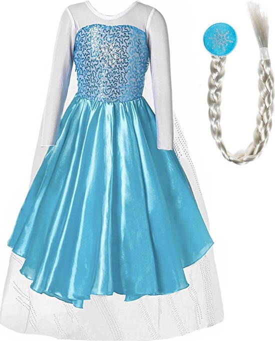 Elsa Frozen - Prinsessenjurk - Verkleedkleding - 92/98(100) - Vlecht - Prinsessen