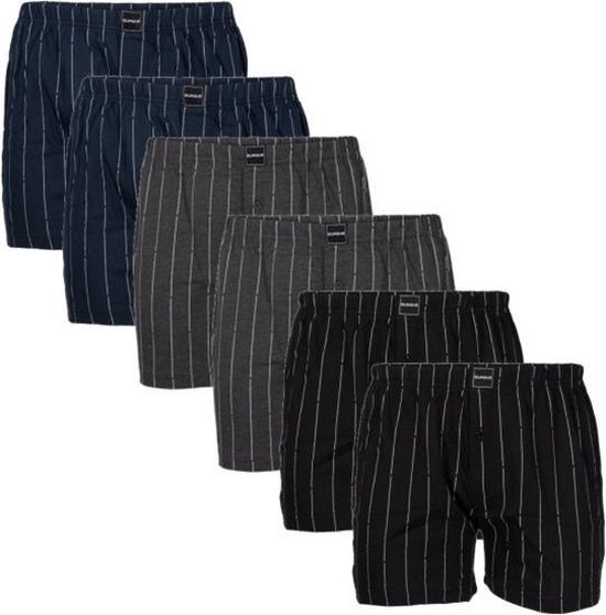 Suaque heren boxershorts wijd - maat 3XL - 6-pack - Streep zwart/antraciet/marine