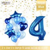 Cijfer Ballon 4 Jaar * Hoera 4 Jaar Verjaardag Decoratie  Set van 15 Ballonnen * 80 cm Verjaardag Nummer Ballon * Snoes * Verjaardag Versiering * Kinderfeestje * Royal Blue * Numme