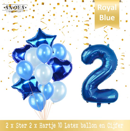 Cijfer Ballon 2 Jaar * Hoera 2 Jaar Verjaardag Decoratie  Set van 15 Ballonnen * 80 cm Verjaardag Nummer Ballon * Snoes * Verjaardag Versiering * Kinderfeestje * Royal Blue * Nummer Ballon 2 * Blauw