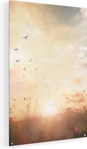 Artaza Glasschilderij - Silhouet Vogels Tijdens Zonsopkomst - 60x90 - Plexiglas Schilderij - Foto op Glas
