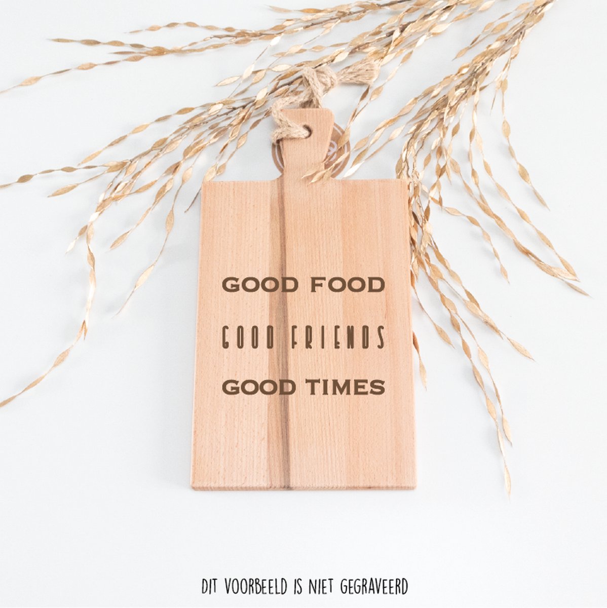 Serveerplank vrienden - gegraveerde houten hapjesplank - Good food, good friends, good times - stoer
