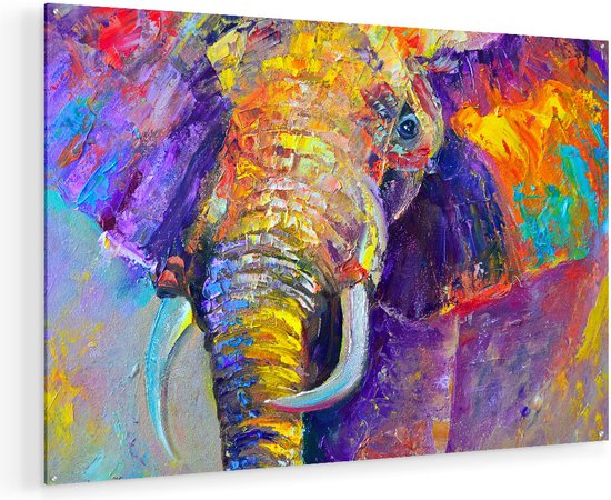 Artaza Glasschilderij - Olifant Van Olieverf - Kleur - Abstract - 120x80 - Groot - Plexiglas Schilderij - Foto op Glas