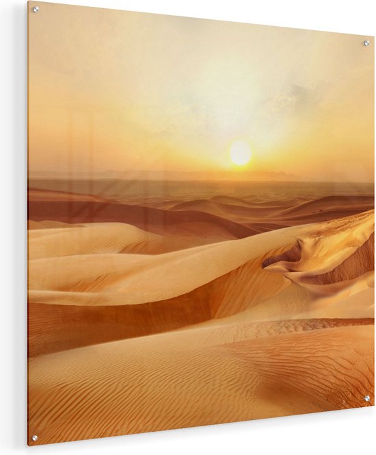 Artaza Glasschilderij - Woestijn bij Zonsondergang in de Sahara - Plexiglas Schilderij - Foto op Glas