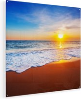 Artaza Glasschilderij - Strand En Zee Tijdens Zonsondergang - 90x90 - Groot - Plexiglas Schilderij - Foto op Glas