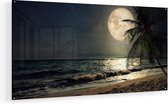 Artaza Glasschilderij - Tropisch Strand In De Nacht Met Volle Maan - 140x70 - Groot - Plexiglas Schilderij - Foto op Glas