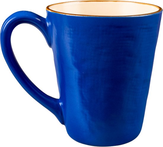 Klassieke blauwe mok met een gebogen handvat.