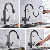 3-weg kraan -uitschuifbare waterfilter -douche -keukenkraan- drinkwaterkraan-messing-Zwart