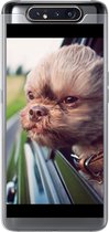 Geschikt voor Samsung Galaxy A80 hoesje - Hond - Auto - Dier - Siliconen Telefoonhoesje