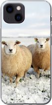 Geschikt voor iPhone 13 mini hoesje - Groep nieuwsgierige schapen - Siliconen Telefoonhoesje