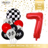 Cijfer Ballon 7 Jaar * Hoera 7 Jaar Snoes *Red Racing Formule 1 Verjaardag Set van 10 Ballonnen * 80 cm Verjaardag Nummer Ballon * Snoes * Verjaardag Versiering * Kinderfeestje * R