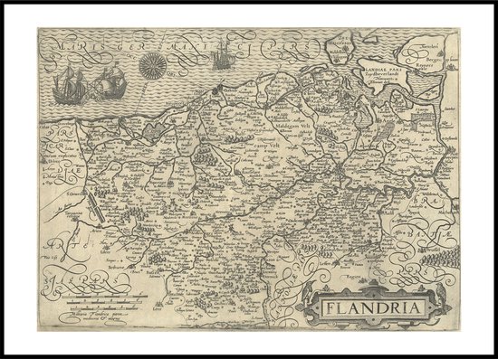 Affiche ancienne carte historique Flandre - Carte imprimée Flandre - Gand, Anvers, Lokeren, Blankenberge - Grand 50x70 cm