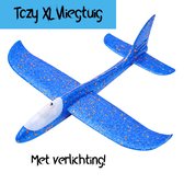 Tozy Zweefvliegtuig met verlichting XL - EXTRA GROOT wegwerp vliegtuig foam - Speelgoed vliegtuig Blauw - stuntvliegers - vliegtuig kinderen - buitenspeelgoed - Vliegtuig van verha