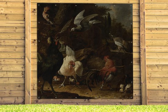 Tuinposter 200x200 cm - Tuindecoratie Vogels in een park - Schilderij van Melchior d'Hondecoeter - Poster voor in de tuin - Buiten decoratie - Schutting tuinschilderij - Tuindoek muurdecoratie - Wanddecoratie balkondoek