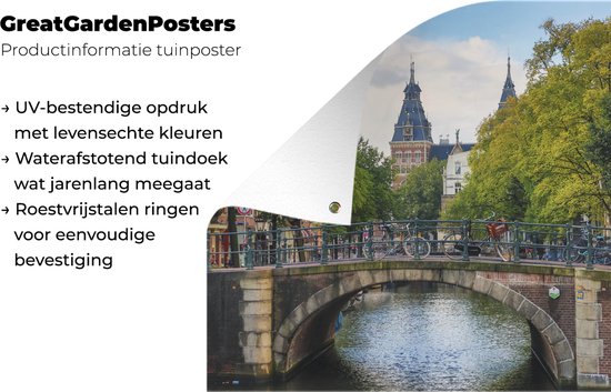 Tuinposter 200x200 cm - Tuindecoratie Amsterdamse architectuur aan de Spiegelgracht - Poster voor in de tuin - Buiten decoratie - Schutting tuinschilderij - Tuindoek muurdecoratie - Wanddecoratie balkondoek