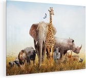 Artaza Glasschilderij - Afrikaanse Dieren op het Gras - Afrika - 100x75 - Groot - Plexiglas Schilderij - Foto op Glas