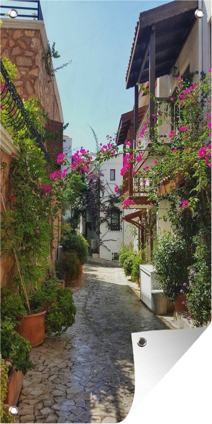 Foto: Schuttingposter de oude stadsstraten van antalya in turkije 100x200 cm tuindoek