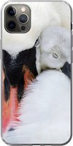 Geschikt voor iPhone 12 Pro Max hoesje - Close-up van zwaan met jong - Siliconen Telefoonhoesje