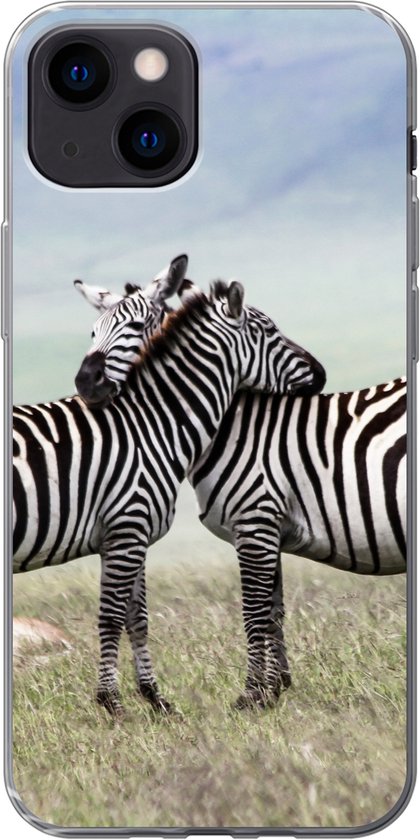 Coque iPhone 13 mini - Zèbres - Herbe - Zwart - Wit - Siliconen