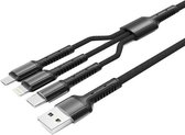 3 in 1 oplaadkabel - USB Kabel A - micro usb - USB C Kabel - Zwart