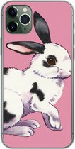 Geschikt voor iPhone 11 Pro Max hoesje - Konijn met roze achtergrond - Siliconen Telefoonhoesje