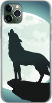 Geschikt voor iPhone 11 Pro Max hoesje - Wolf - Maan - Steen - Siliconen Telefoonhoesje
