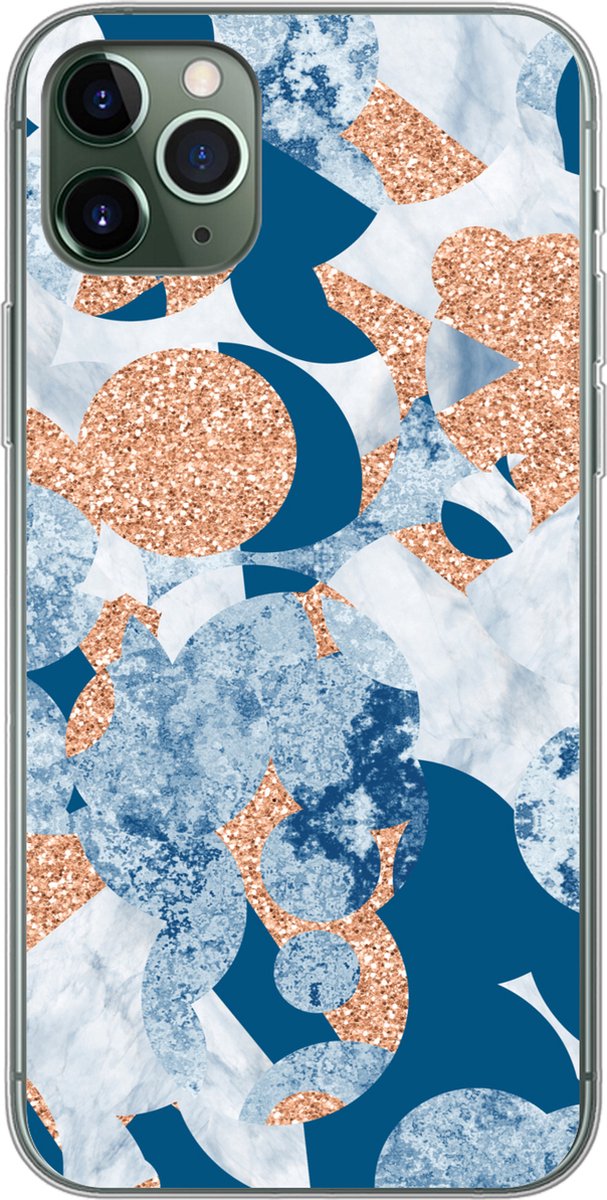 Telefoonhoesje Geschikt voor iPhone 11 Pro Max hoesje - Marmer print - Geometrische vormen - Glitters - Siliconen Telefoonhoesje Telefoonhoesje