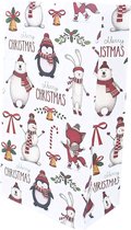 GEAR 3000® kerstverpakking - kerstzakjes - inpakpapier - rood pinguin - 23 x 13 cm - 4 stuks