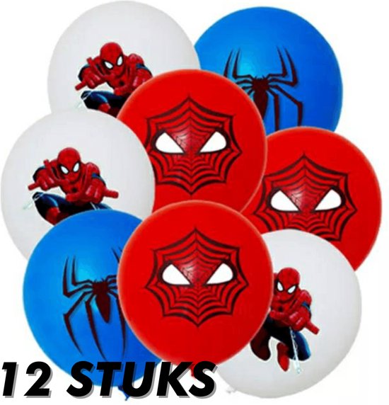 Spiderman Ballonnen - 12 Stuks - Marvel Avengers - Ballonnen Verjaardag - Helium Ballonnen - Peter Parker - Spider-Man - Superheld - Hero - Blauw - Wit - Rood