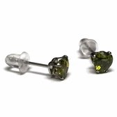 Aramat jewels ® - Zirkonia zweerknopjes hartje 5mm oorbellen olijf groen chirurgisch staal