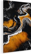 Artaza Glasschilderij - Abstracte Kunst van Zwarte Gouden Verf - 80x120 - Groot - Plexiglas Schilderij - Foto op Glas