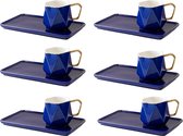 Schafer porselein Diamond - Espresso kopjes met schoteltjes 90 ml - set van 12 - blauw