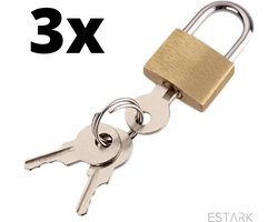 ESTARK® Hangslot 3 stuks - Kofferslot - 3 STUKS - Sloten - Sleutelslot - Hangsloten - Slot met Sleutel - Kofferslot - Cijferslot - Reisslot - Slot - Hangslot Koffer - Slot Voor Koffer - Slot bagage - Bagageslot - Koffer Slotje - Hangslot