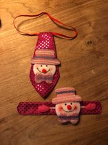 Leuke Stropdas + Armband voor kinderen met LED verlichting Kerst accessoire Roze Sneeuwpop