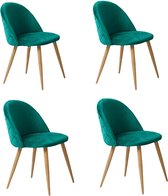 FURNIBELLA- Eetkamerstoelen, 4-delige set, fluweel, keukenstoel, 4 stuks, stoelen, beklede stoel, woonkamer, stoel, restaurant, hotel, meubels, roze/grijs/lichtblauw (4 donkerblauw