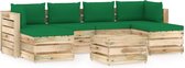 Decoways - 7-delige Loungeset met kussens groen geïmpregneerd hout