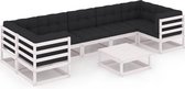 Decoways - 8-delige Loungeset met kussens massief grenenhout wit