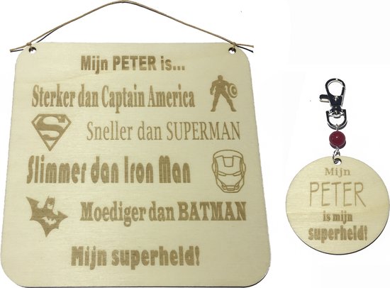 Sleutelhanger en tekstbord mijn Peter is...| SUPERHELDEN| rood | liefste peter | coolste peter | peter vragen | peter worden